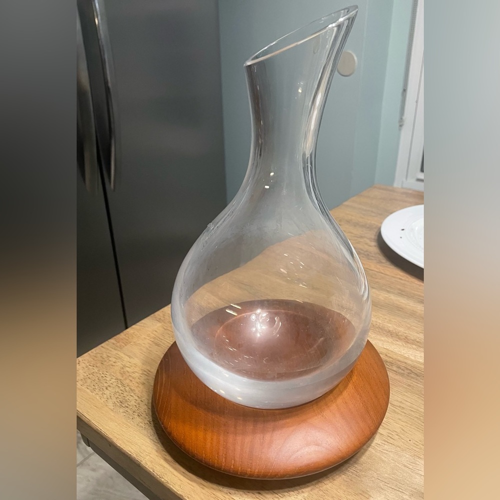 ATLANTIS Crystal Wine Decanter On Wooden Base Designed by Paolo Favaretto